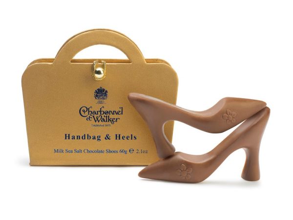 Gold Handbag and Milk Sea Salt Caramel Chocolate Heels