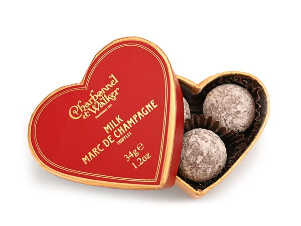 Milk Marc De Champagne Chocolate Truffles - Red Mini Heart