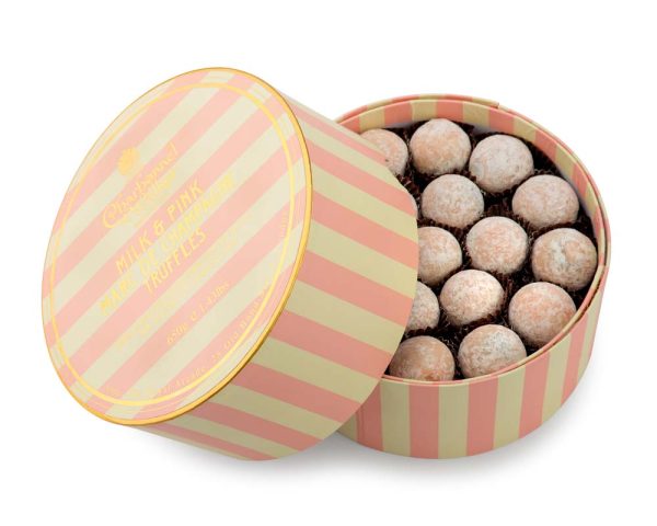 Pink and Milk Marc de Champagne Luxury Striped Truffle Gift Box - Image 4
