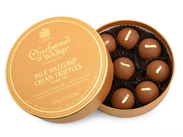 Milk Hazelnut Cream Truffles with Edible Gold Leaf